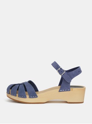 Saboti albastru inchis cu toc si barete din piele Swedish Hasbeens Cross Strap Debutant
