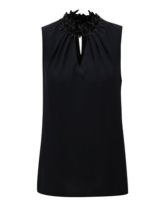 Černá halenka bez rukávů s krajkovým límečkem Dorothy Perkins
