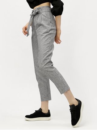 Šedé pruhované zkrácené kalhoty s vysokým pasem Miss Selfridge