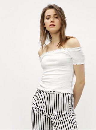 Bílý zkrácený top s odhalenými rameny Miss Selfridge