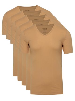 Sada piatich skinny tričiek pod košeľu v telovej farbe Covert Underwear