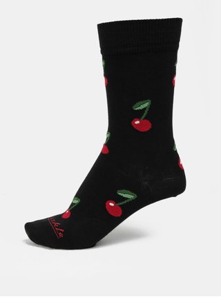 Sosete unisex rosu-negru cu model Fusakle Cirese noaptea