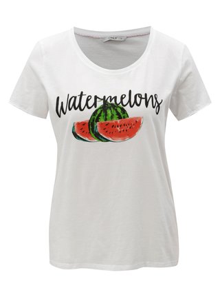 Tricou alb cu print de pepeni ONLY Happy love