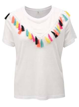 Tricou alb cu ciucuri ONLY