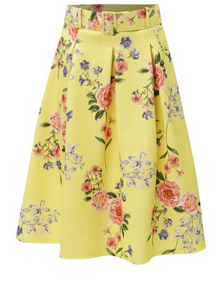 Žlutá květovaná sukně s páskem Miss Selfridge