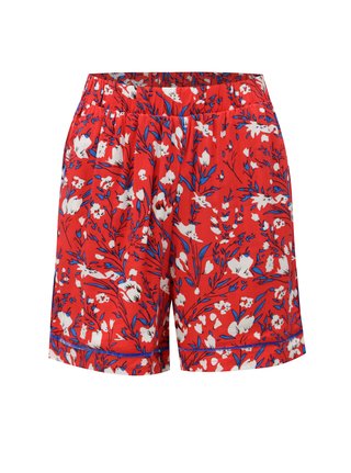 Pantaloni scurti rosii cu model floral si talie inalta Noisy May