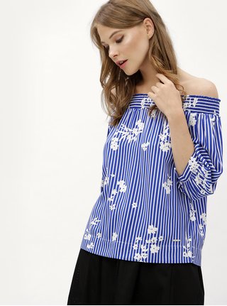 Bluza alb-albastru cu model si decolteu pe umeri Nautica