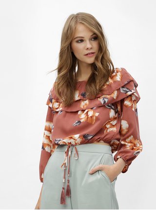 Top caramiziu crop cu model floral si decolteu pe umeri Haily´s Enni