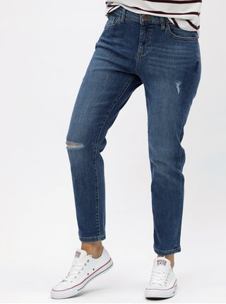 Modré zkrácené boyfriend džíny s potrhaným efektem Dorothy Perkins