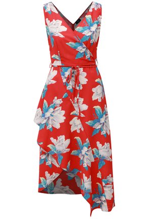 Rochie rosie asimetrica cu model floral AX Paris