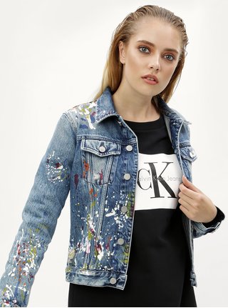 Modrá dámská džínová bunda s potiskem Calvin Klein Jeans
