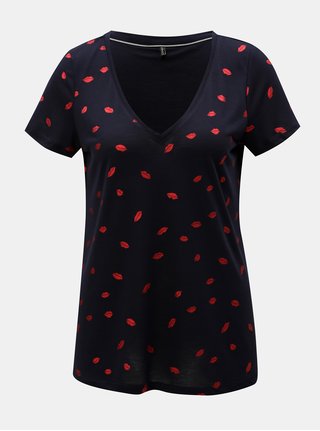 Tricou albastru inchis cu motiv de buze ONLY Isabella