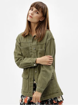 Khaki džínová oversize bunda MISSGUIDED