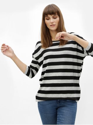 Šedý pruhovaný svetr s 3/4 rukávem VERO MODA Malena