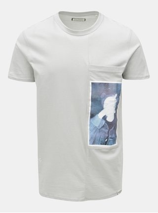 Tricou gri cu print si buzunar la piept Shine Original