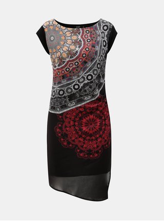 Rochie gri-negru cu model si slit Desigual