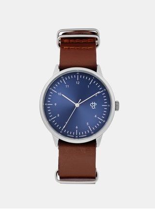 Ceas unisex cu curea maro din piele CHPO Harold Navy Metal