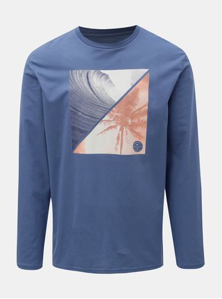 Modré pánske regular fit tričko s dlhým rukávom a potlačou Quiksilver