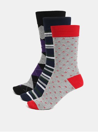 Set de 3 perechi de sosete gri si albastre London Brogues