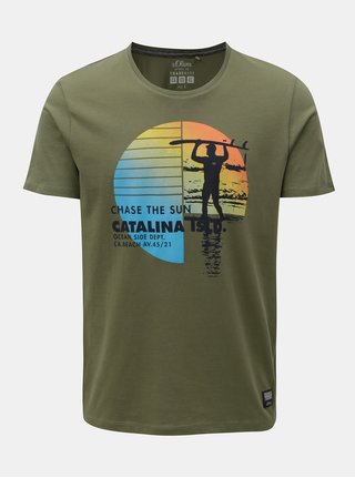 Tricou barbatesc regular fit kaki cu print s.Oliver