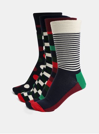 Sada čtyř párů pánských vzorovaných ponožek v modré, zelené a vínové barvě s dárkovým boxem Happy Socks Holiday