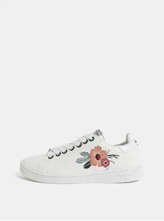 Tenisi de dama albi cu broderie Pepe Jeans Brompton flower