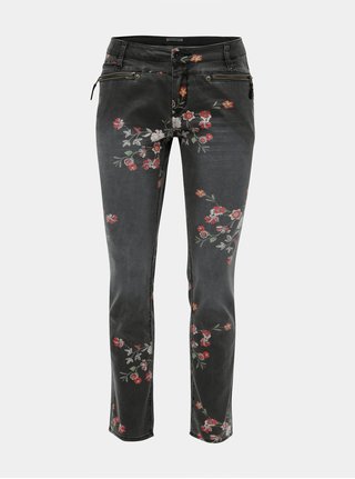 Blugi de dama gri slim fit din denim cu print floral Garcia Jeans