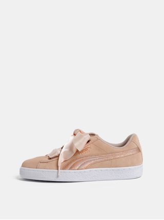 Tenisi de dama roz deschis din piele intoarsa cu detaliu stralucitor Puma Suede Heart LunaLux