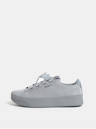 Tenisi de dama albastru deschis din piele intoarsa cu panglica lata Puma Vikky Platform