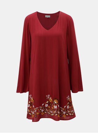 Rochie rosie cu broderie si maneci clopot Apricot