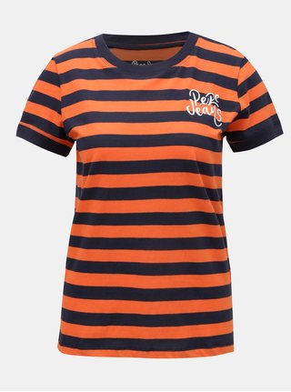 Modro-oranžové dámské pruhované tričko s výšivkou Pepe Jeans