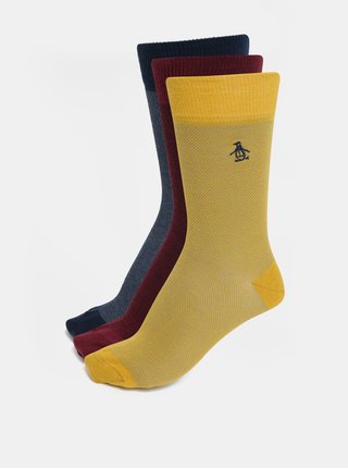 Set de 3 perechi de sosete albastre, galbene si bordo Original Penguin
