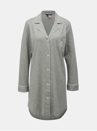 Sivá melírovaná nočná košeľa so zapínaním na gombíky Lauren Ralph Lauren