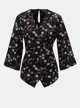 Bluza neagra florala cu croi suprapus si decupaj la spate Apricot