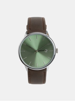 Ceas unisex cu curea maro din piele vegan CHPO Khorshid Olive Metal