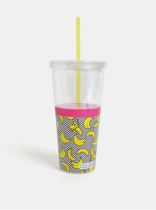 Transparentný cestovný hrnček so slamkou a motívom banánov Mustard