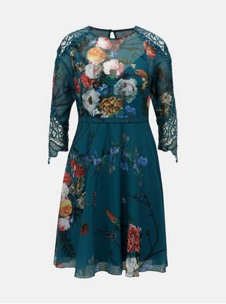 Rochie petrol florala cu detalii din dantela Little Mistress