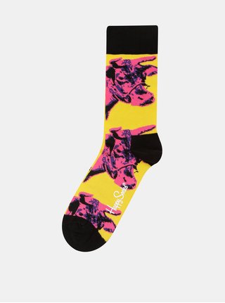 Ružovo–žlté unisex ponožky s motívom kravy Happy Socks Andy Warhol