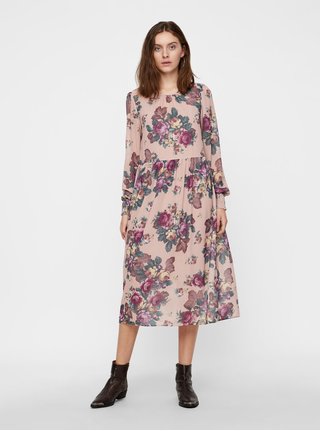 Starorůžové květované midišaty VERO MODA Gina