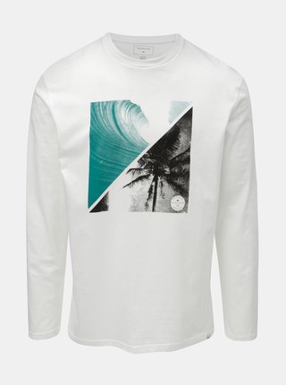 Bílé pánské regular fit tričko s dlouhým rukávem a potiskem Quiksilver Colon
