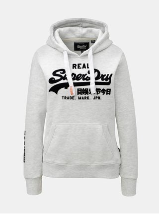 Bílá dámská mikina s kapucí a nášivkou Superdry Emboss