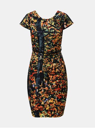 Rochie oranj-negru cu model si cordon Smashed Lemon