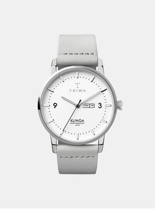 Hodinky se světle šedým koženým páskem TRIWA Snow Klinga