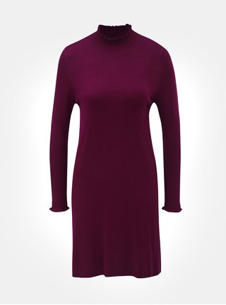 Rochie roz inchis tricotata cu guler inalt si maneci lungi ONLY Mila