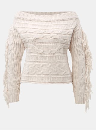 Svetloružový sveter s odhalenými ramenami a strapcami Miss Selfridge