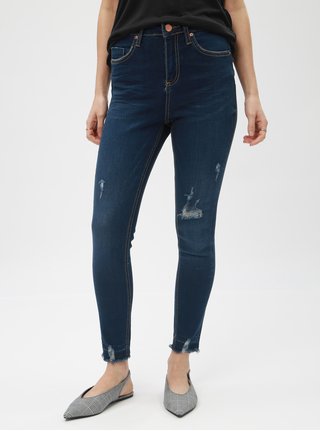 Modré super skinny rifle s potrhaným efektom Miss Selfridge Petites Lizzie