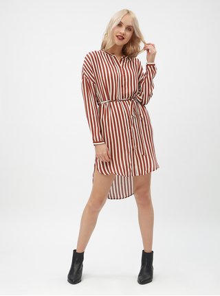 Krémovo-hnědé pruhované košilové šaty VERO MODA Zilia