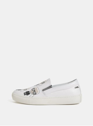 Bílé kožené slip on s motivem KARL LAGERFELD