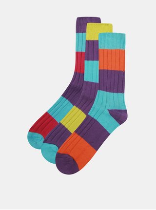 Set de 3 sosete unisex albastru-mov in dungi Oddsocks Rocky