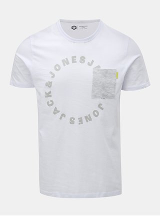Bílé tričko s náprsní kapsou a potiskem Jack & Jones Moral